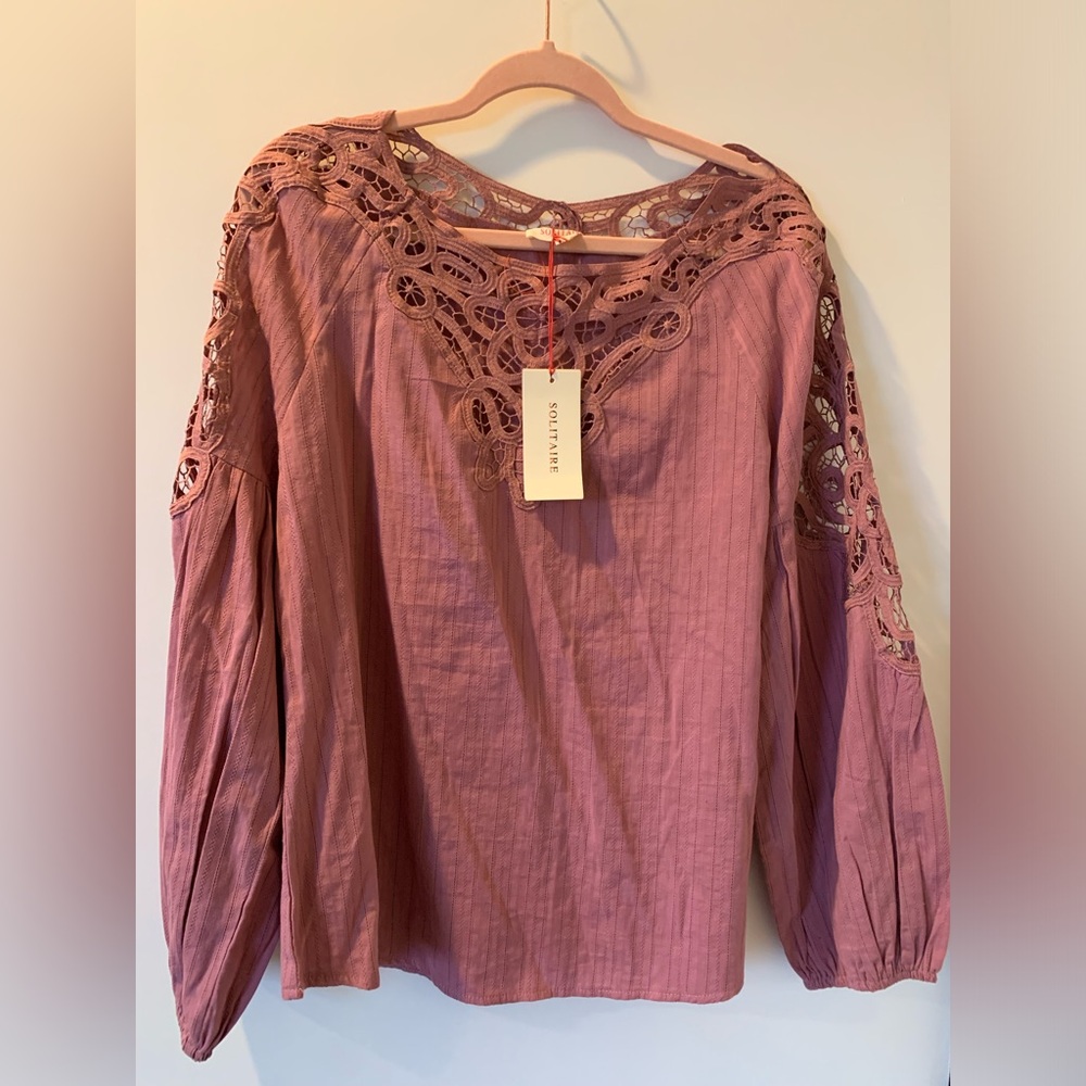 Solitaire Rosewood Crochet-Trim Peasant Blouse